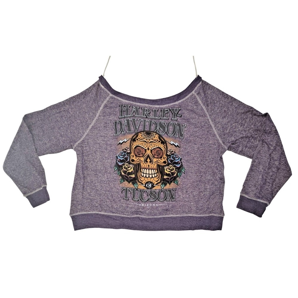 2013 Harley Davidson Women's Purple Slouch Sweatshirt Size XXL Day of the‎ Dead